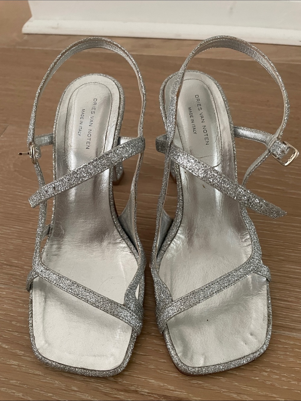 Dries Van Noten Silver Glitter Square-Toe Sandals - Picture 5 of 6